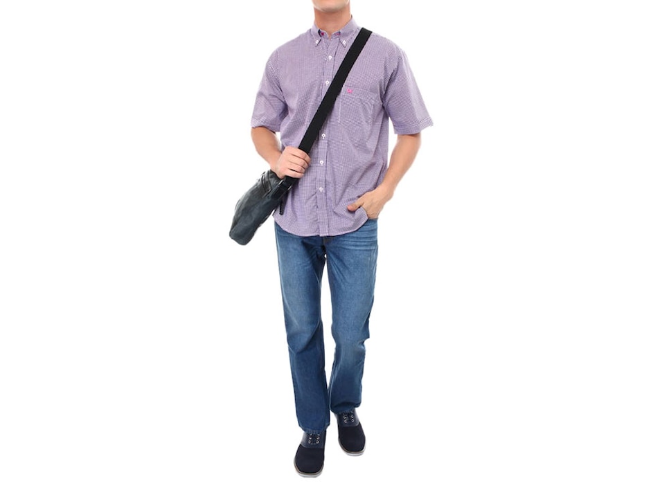 Camisa casual Ferrioni de algodón manga corta para hombre