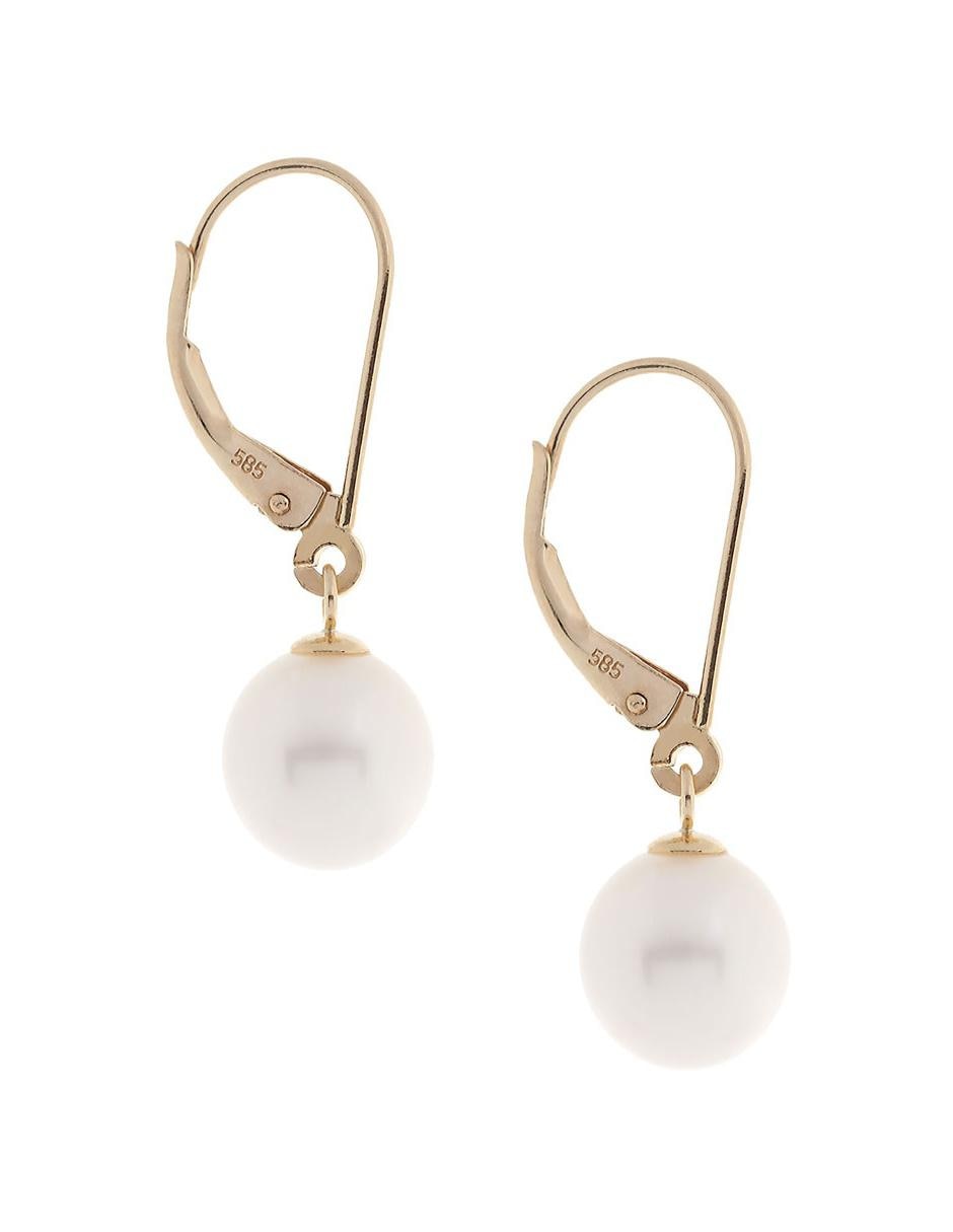 Broqueles de oro amarillo 14 K con acabado brillante perla 2