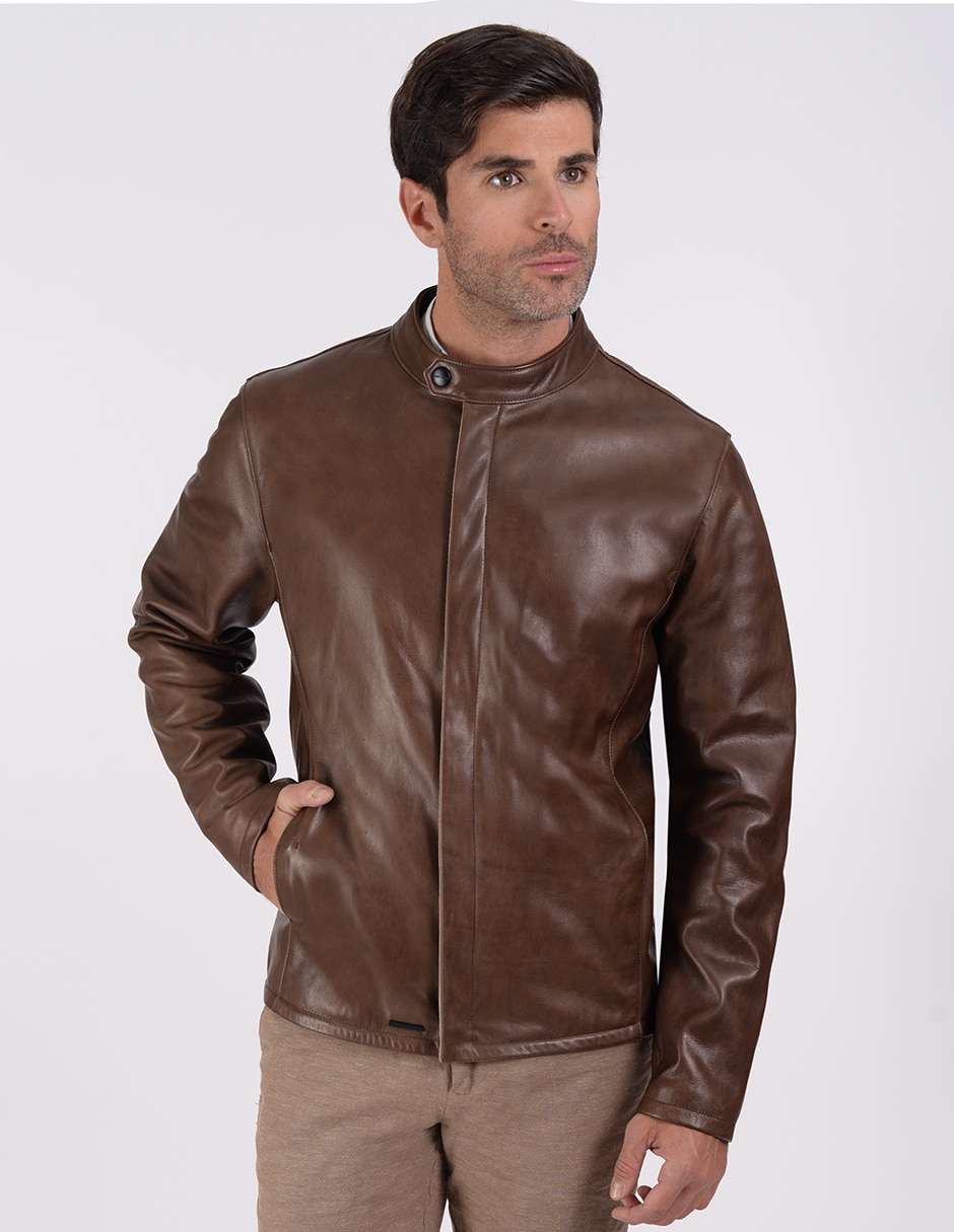 Chamarra casual Perry Ellis de piel para hombre