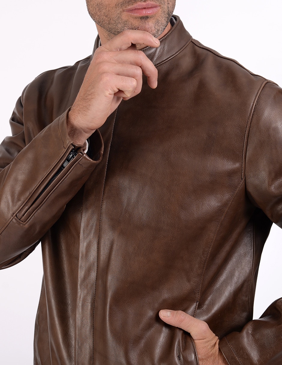 Chamarra casual Perry Ellis de piel para hombre