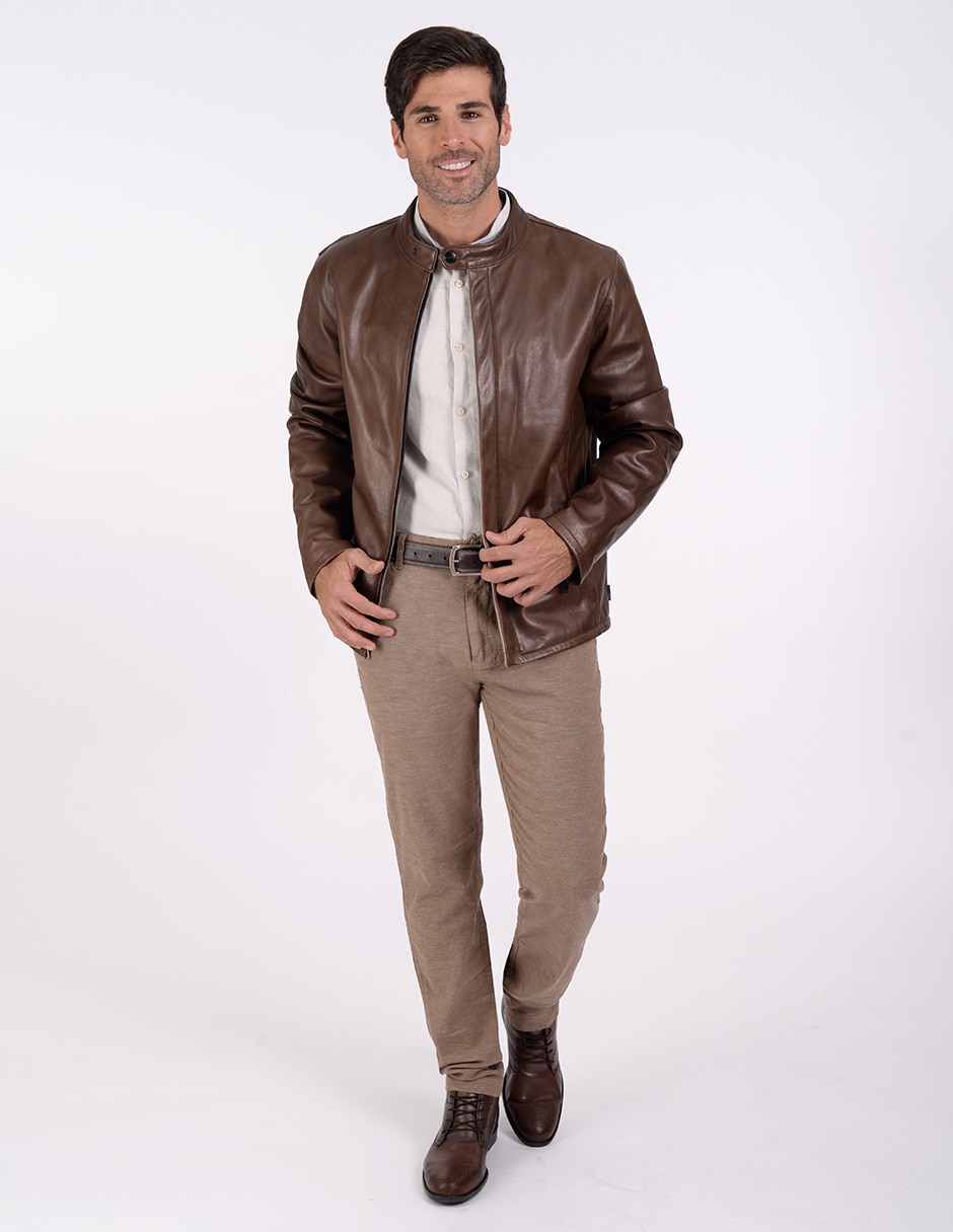 Chamarra casual Perry Ellis de piel para hombre