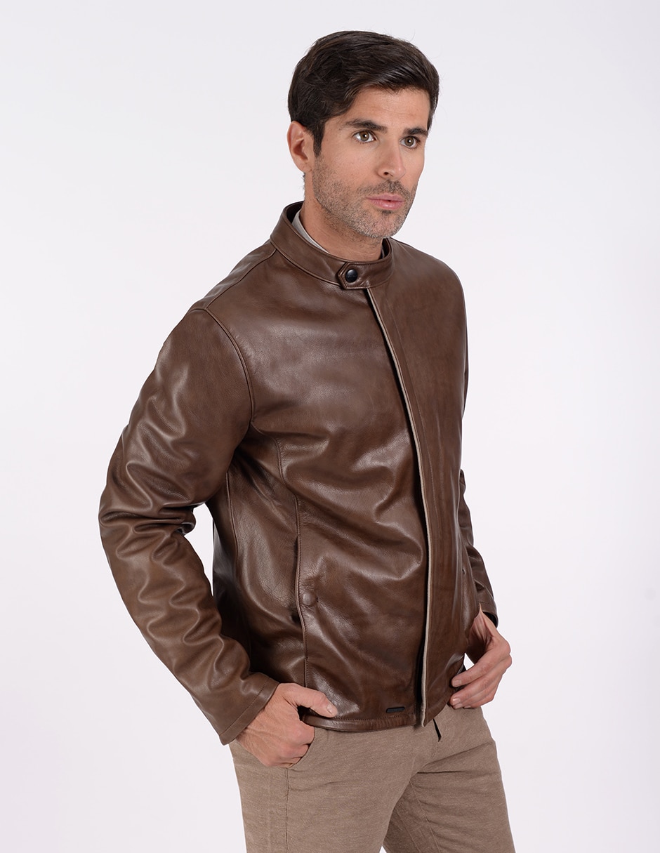 Chamarra casual Perry Ellis de piel para hombre