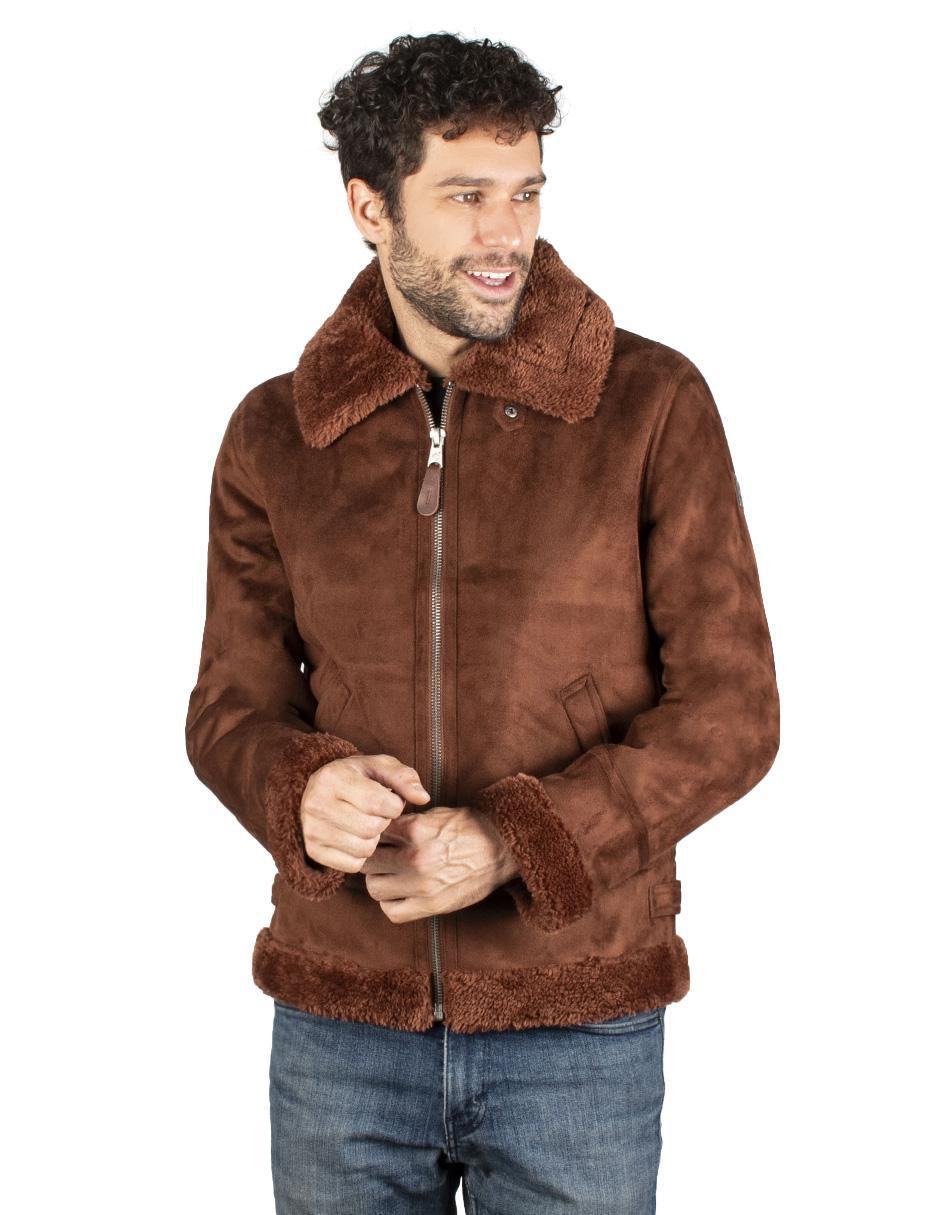 Chamarra casual de gamuza cuello a contraste para hombre Chamarra casual de gamuza cuello a contraste para hombre