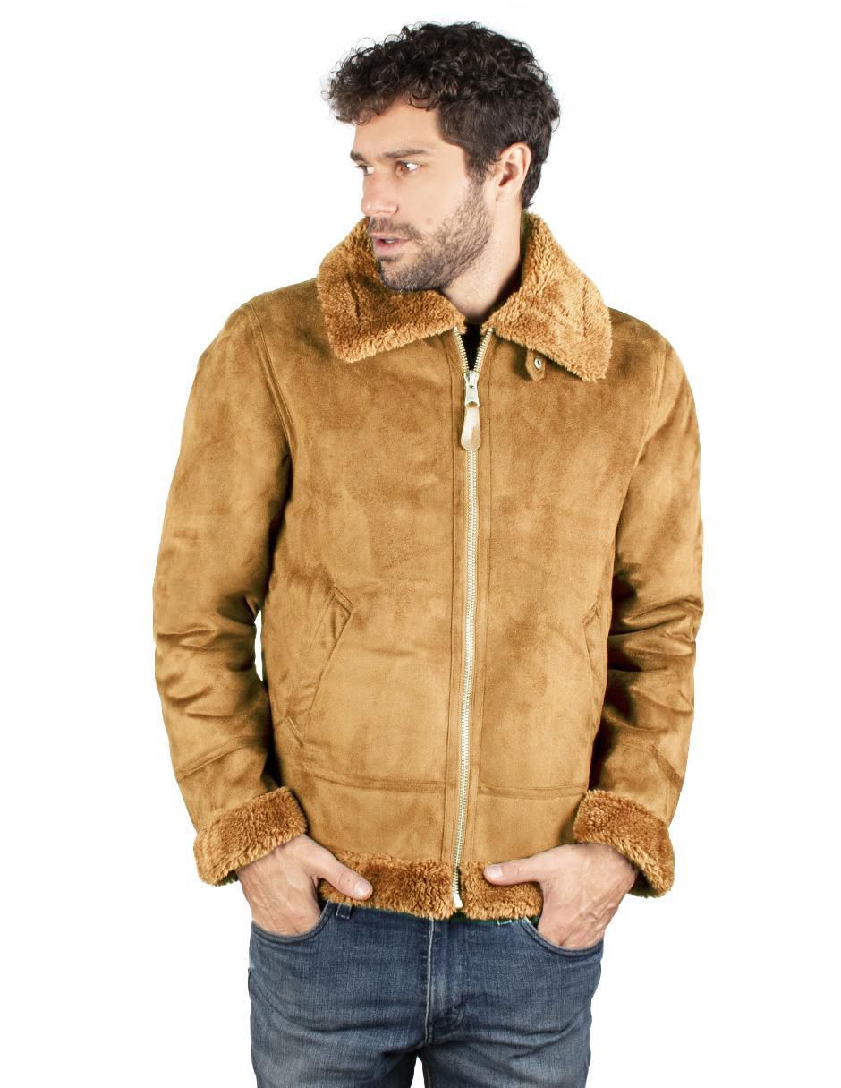 Chamarra casual de gamuza cuello a contraste para hombre