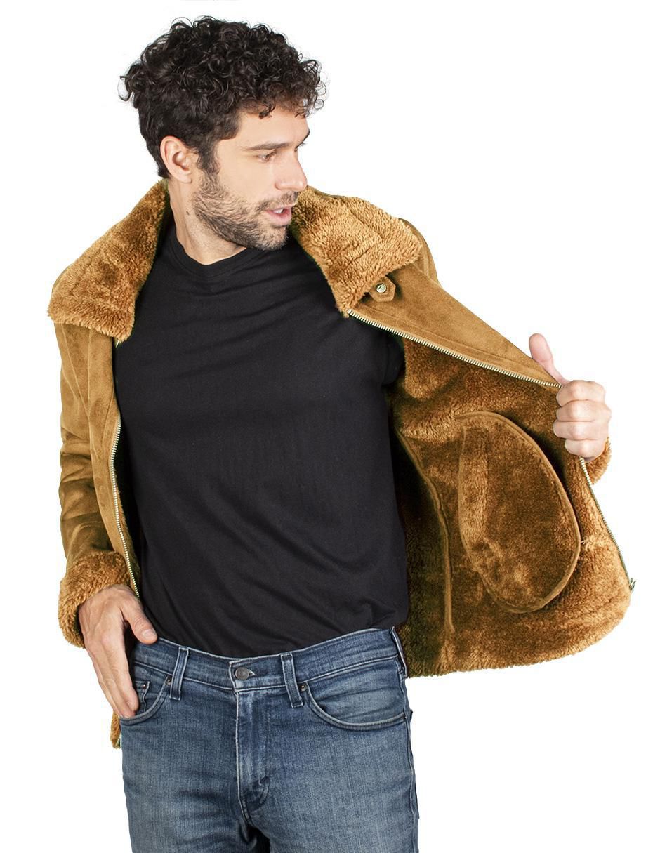 Chamarra casual de gamuza cuello a contraste para hombre 2