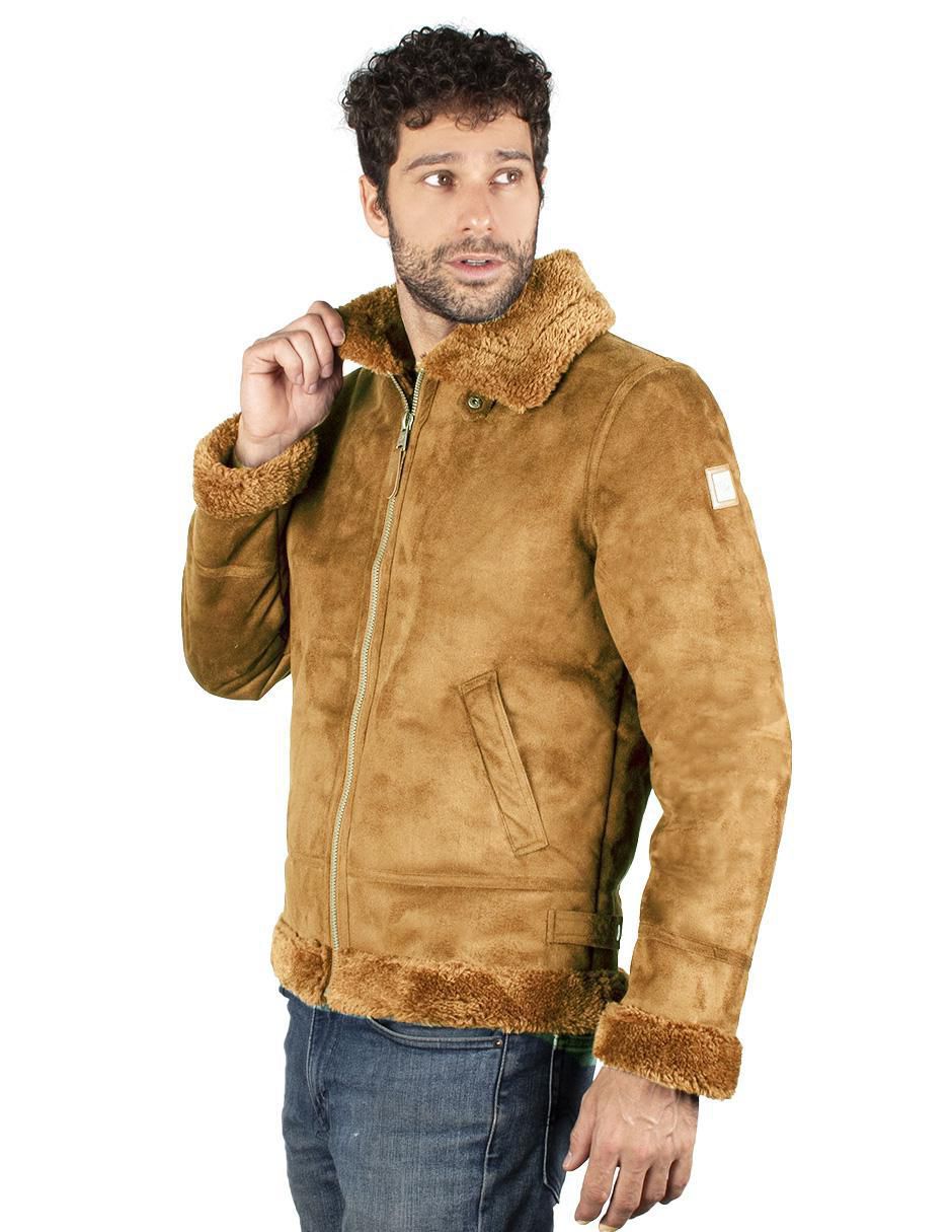 Chamarra casual de gamuza cuello a contraste para hombre 3