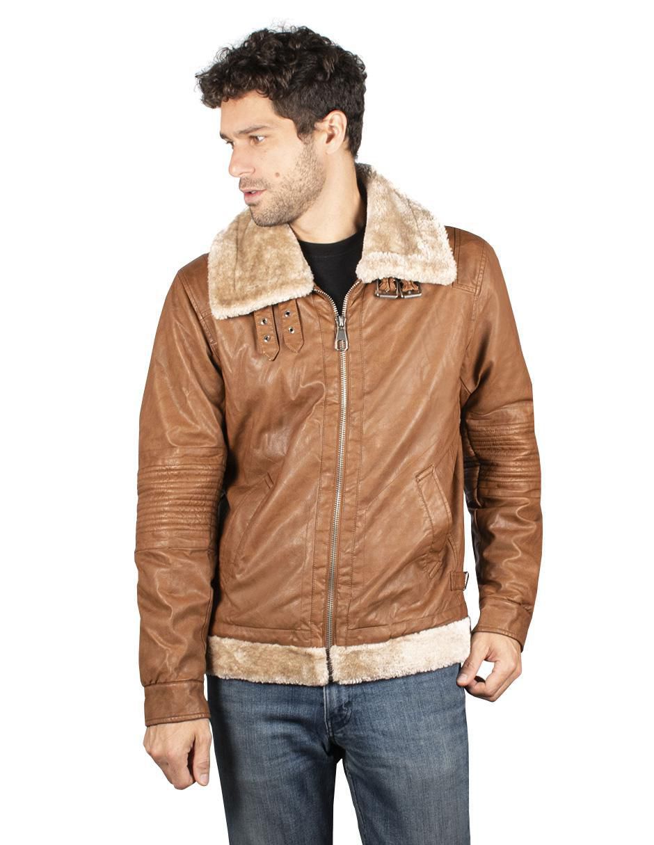 Chamarra casual impermeable cuello a contraste para hombre