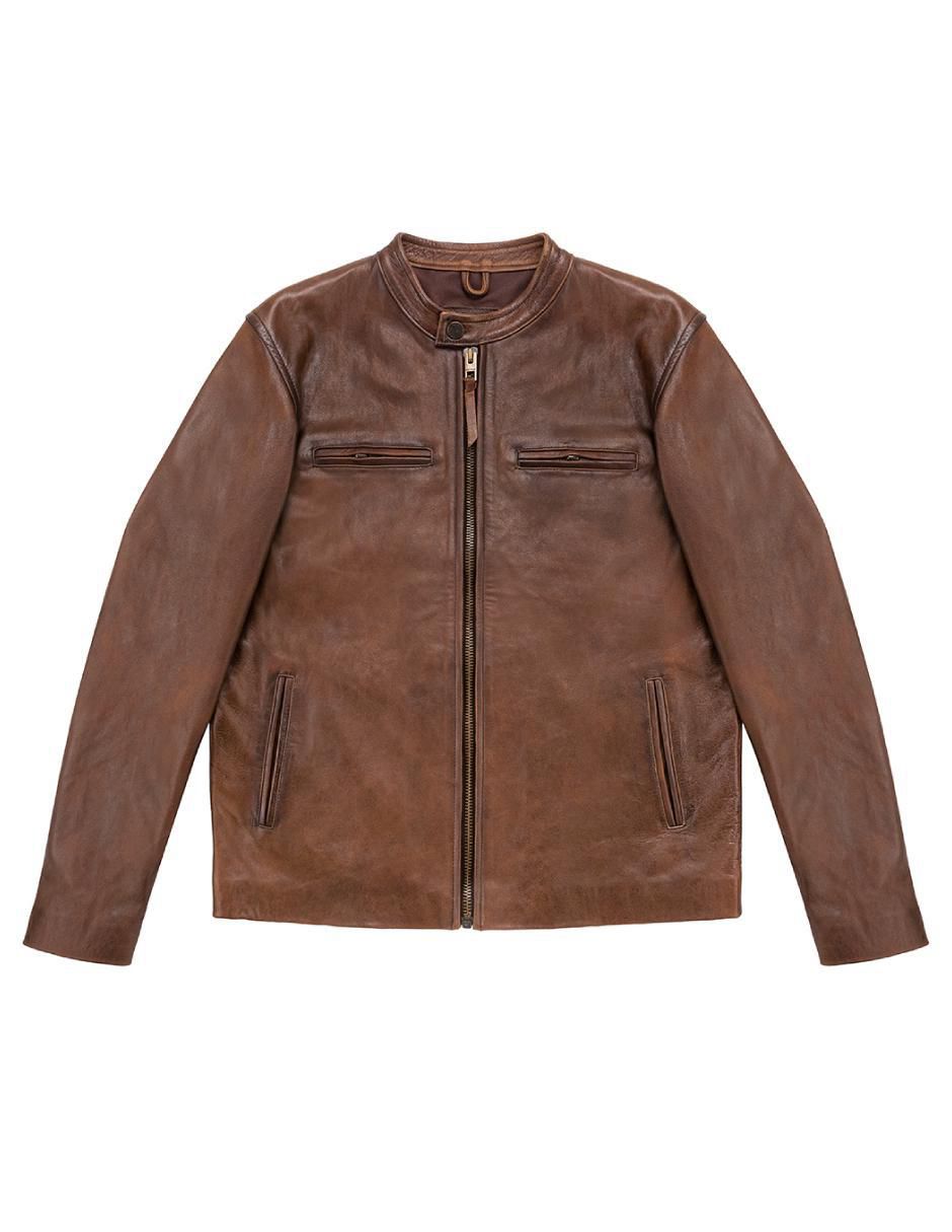 Chamarra casual impermeable de piel para hombre