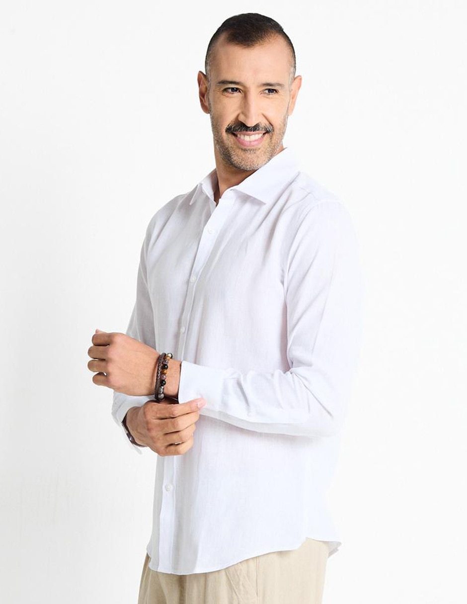 Camisa casual Cubavera de lino manga larga para hombre