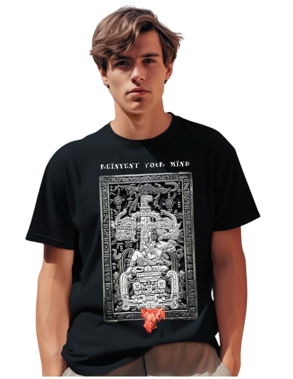 Playera pakal rey maya escultura ufo cuello redondo para hombre Playera pakal rey maya escultura ufo cuello redondo para hombre