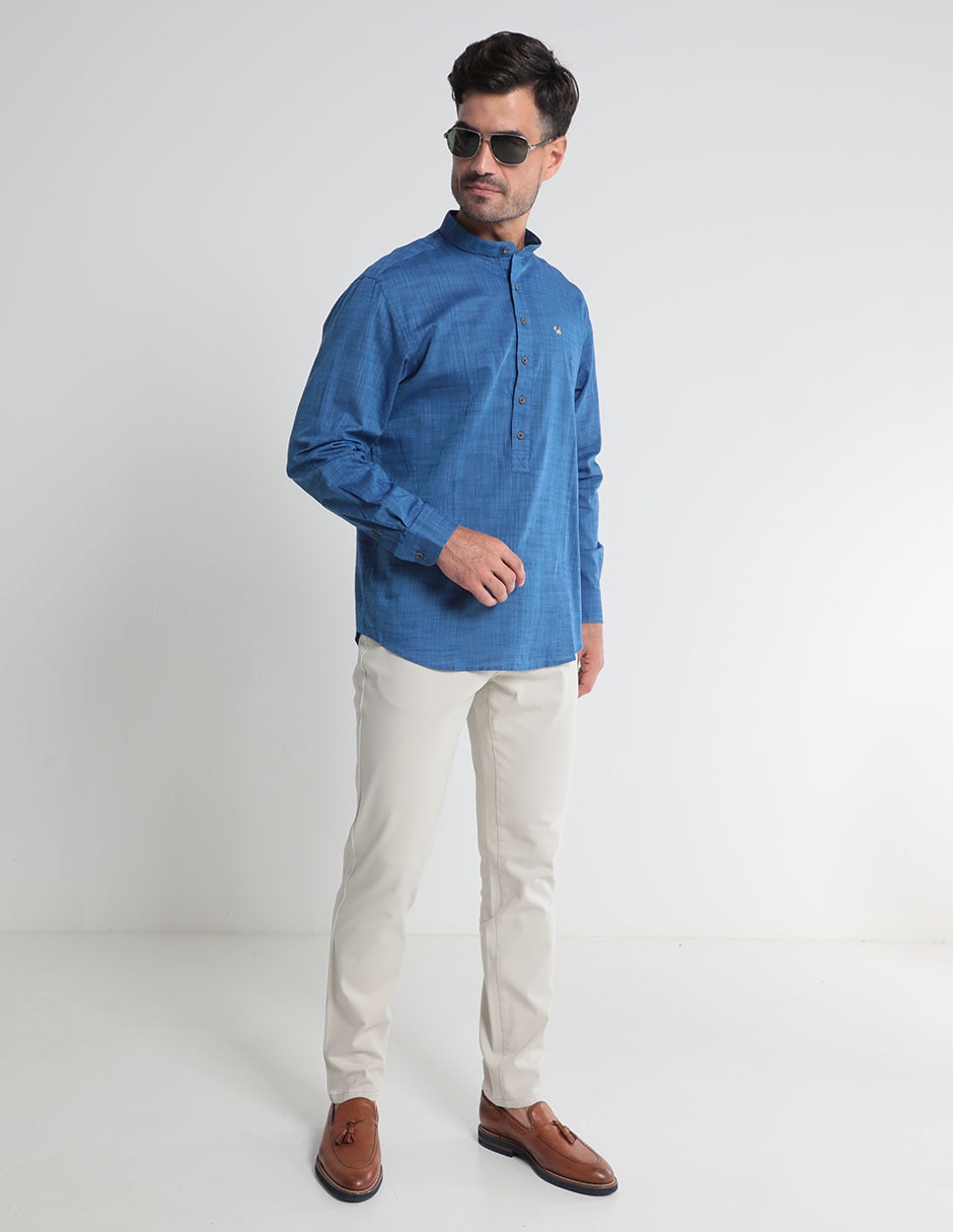 Camisa semiformal manga larga para hombre