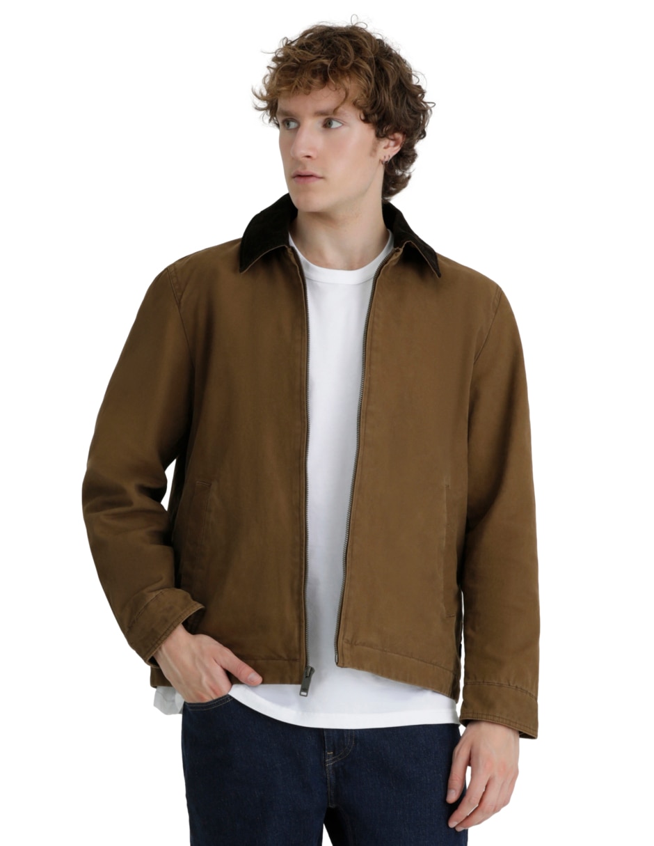 Chamarra casual cuello a contraste para hombre