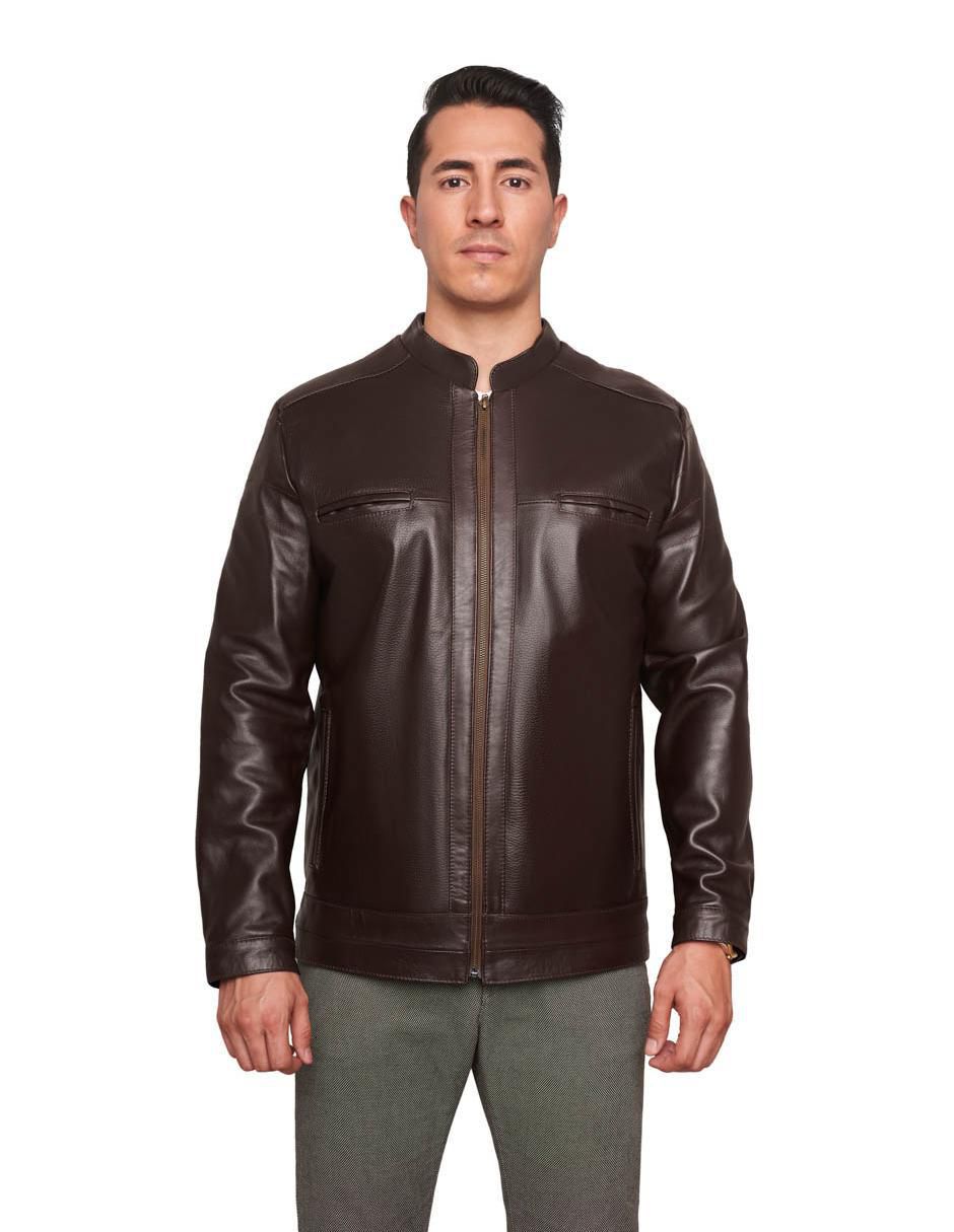 Chamarra casual de piel con bolsillos para hombre