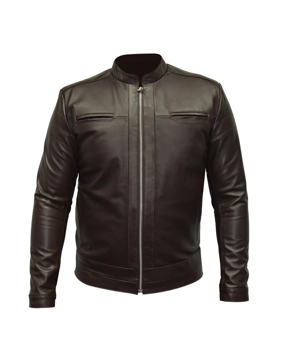 Chamarra casual de piel con bolsillos para hombre 2