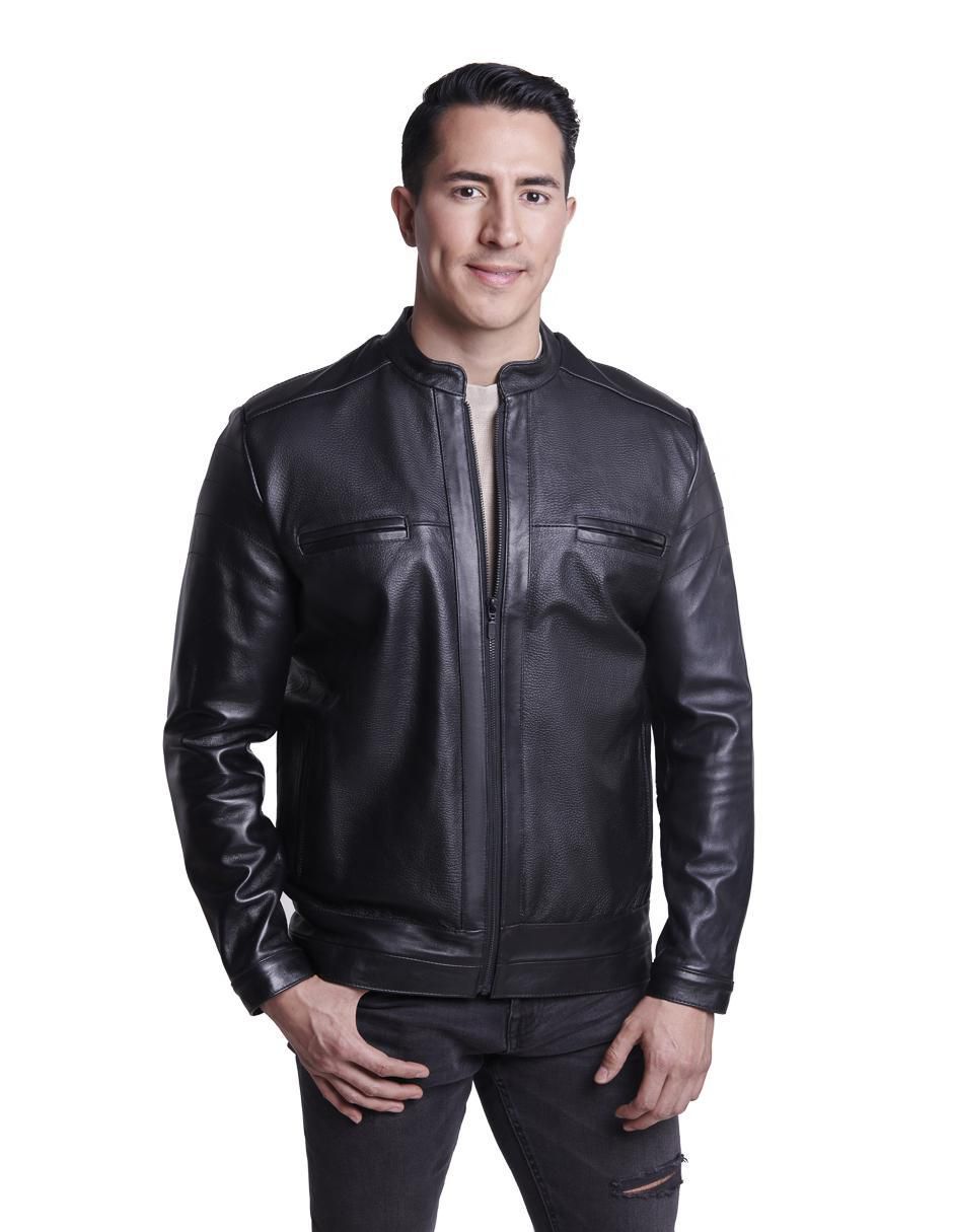 Chamarra casual de piel con bolsillos para hombre Chamarra casual de piel con bolsillos para hombre