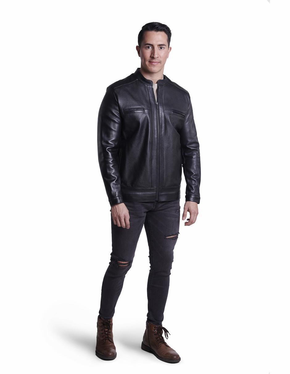 Chamarra casual Gerhel de piel con bolsillos para hombre