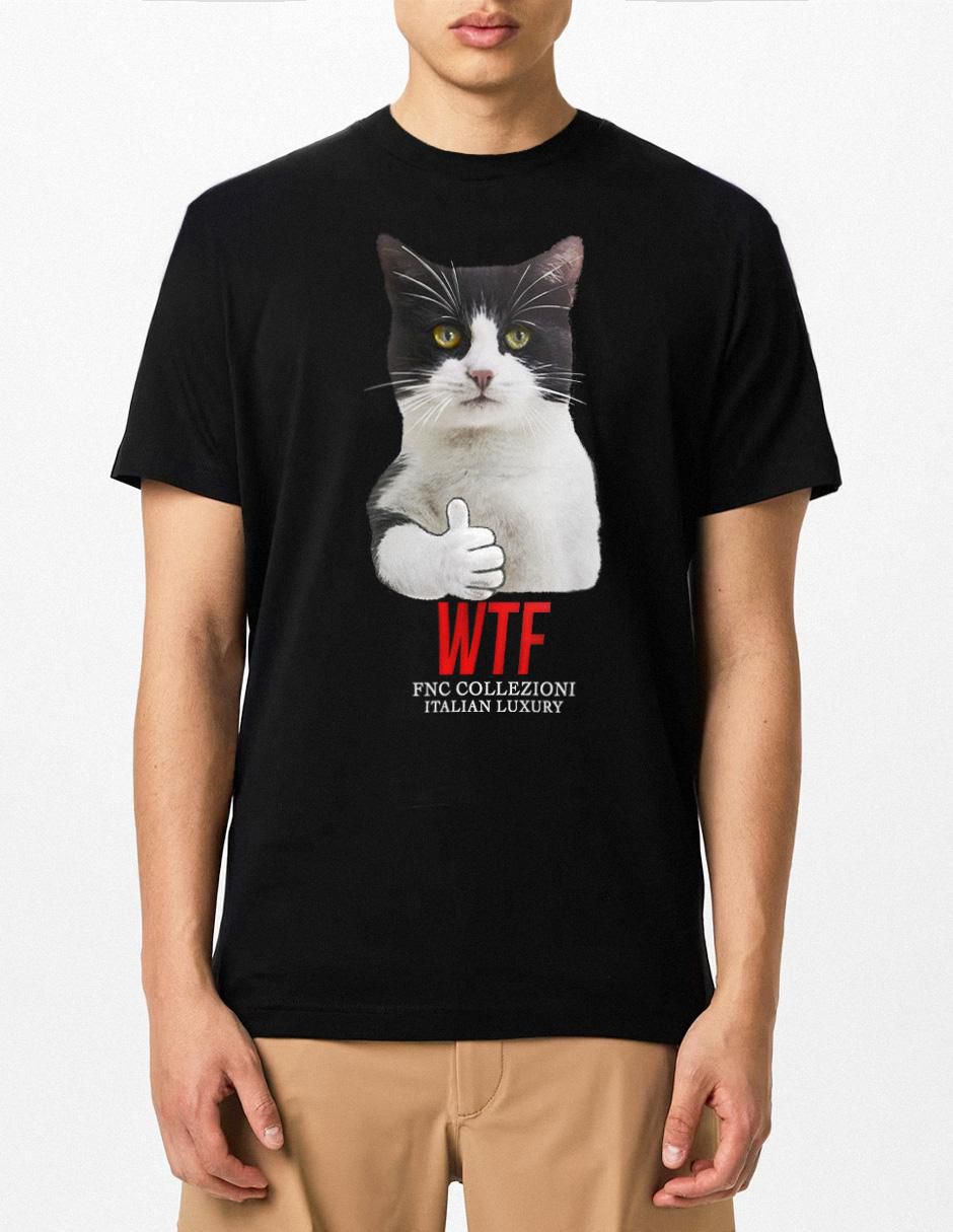 Playera Gato Wtf cuello redondo para hombre Playera Gato Wtf cuello redondo para hombre