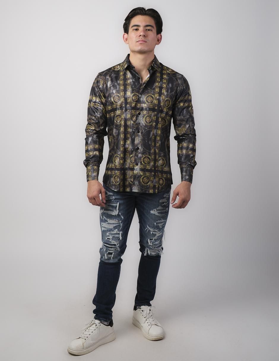 Camisa casual de algodón manga larga para hombre