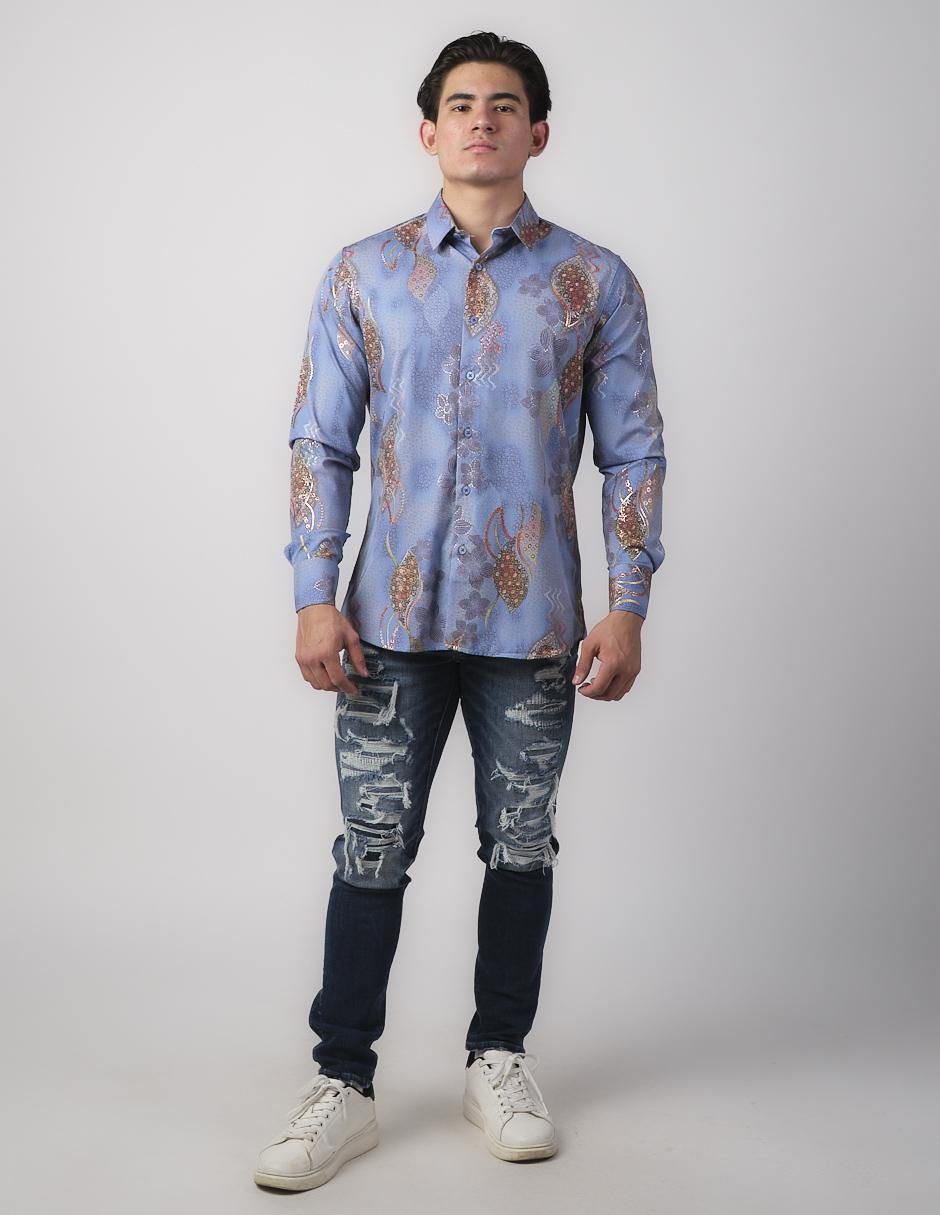 Camisa casual de algodón manga larga para hombre