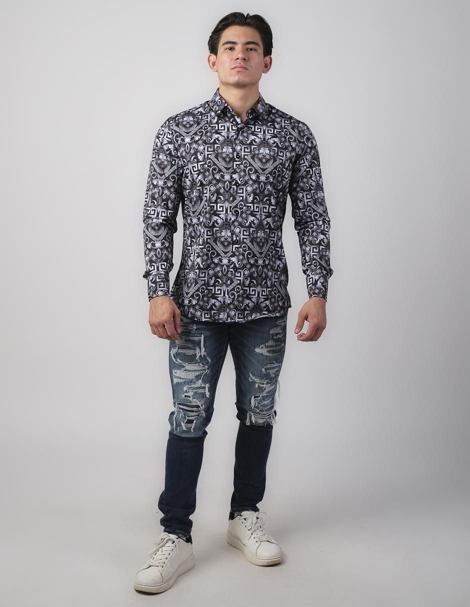 Set 2 camisas casual de algodón manga larga para hombre 4