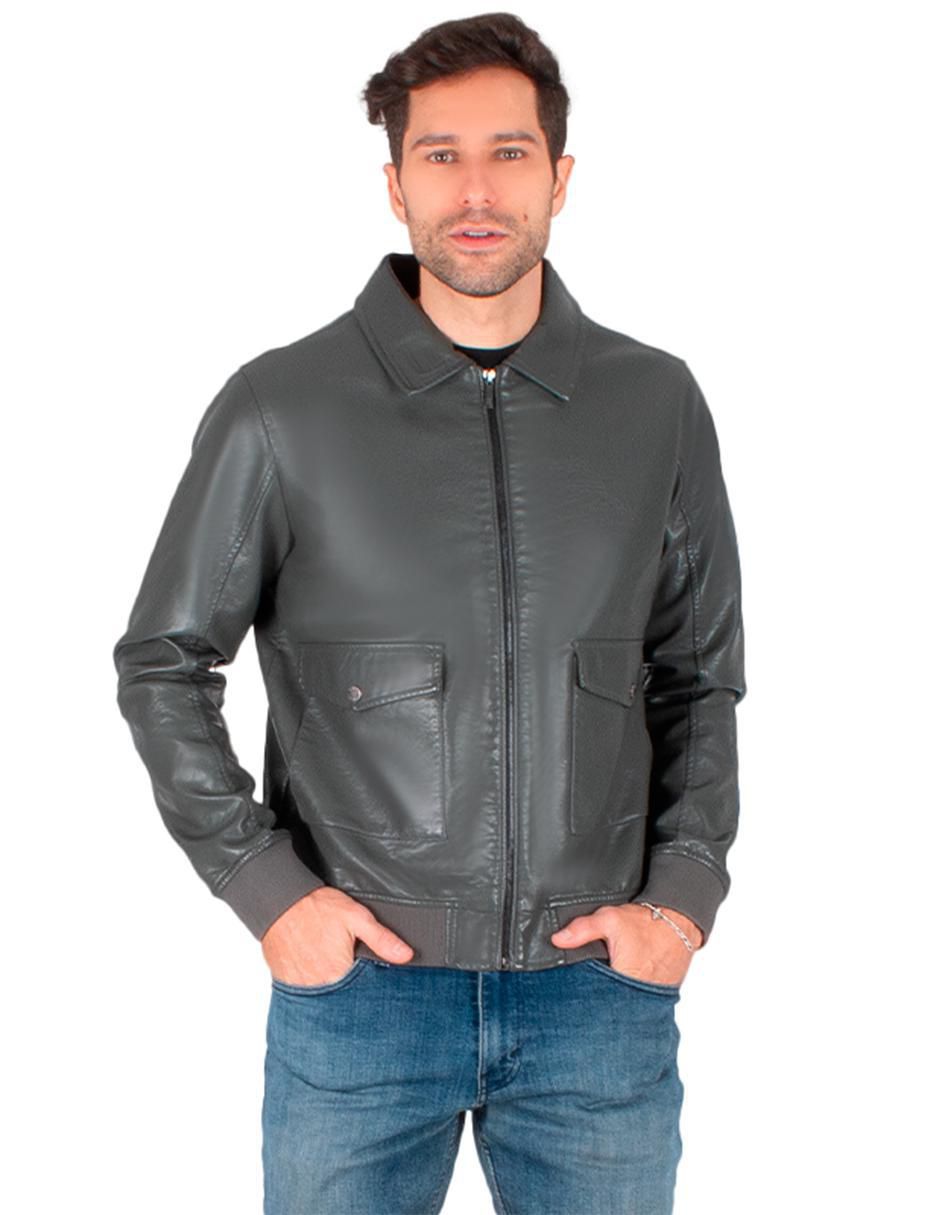 Chamarra casual impermeable de piel con bolsillos para hombre 1