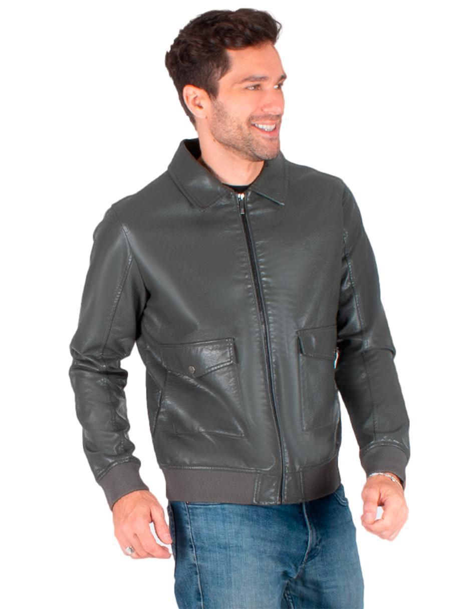 Chamarra casual impermeable de piel con bolsillos para hombre 2