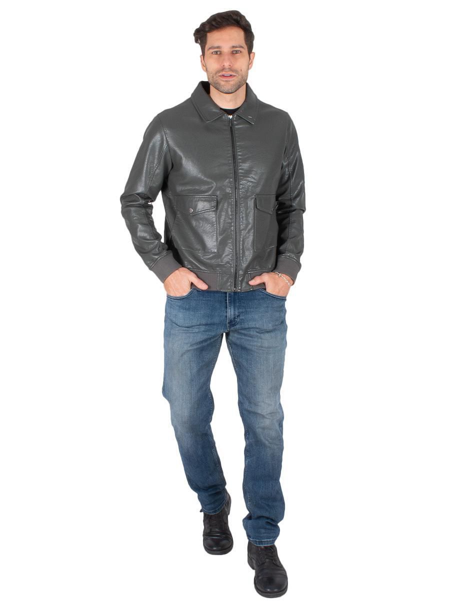 Chamarra casual impermeable de piel con bolsillos para hombre 7