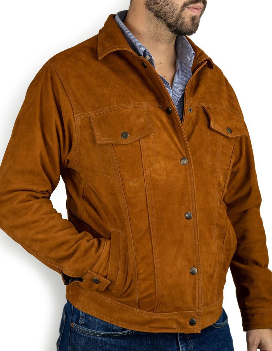 Chamarra casual de piel con bolsillos para hombre