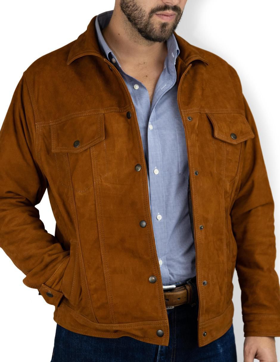 Chamarra casual Tacalero de piel con bolsillos para hombre