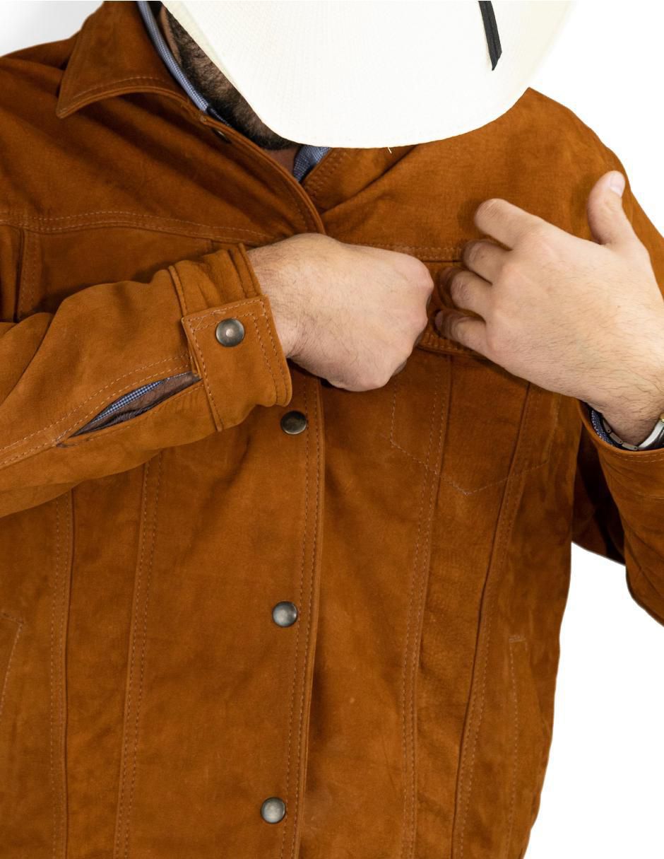 Chamarra casual Tacalero de piel con bolsillos para hombre