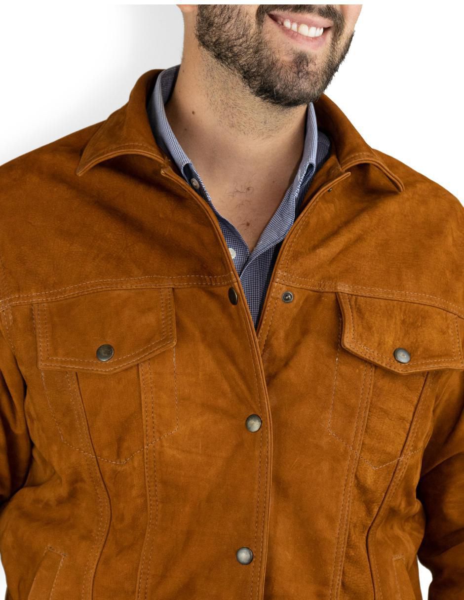 Chamarra casual Tacalero de piel con bolsillos para hombre