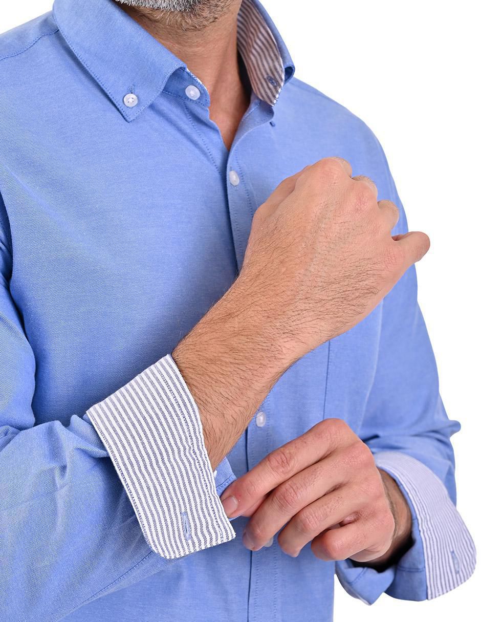 Camisa casual Michel Blanc de algodón manga larga para hombre