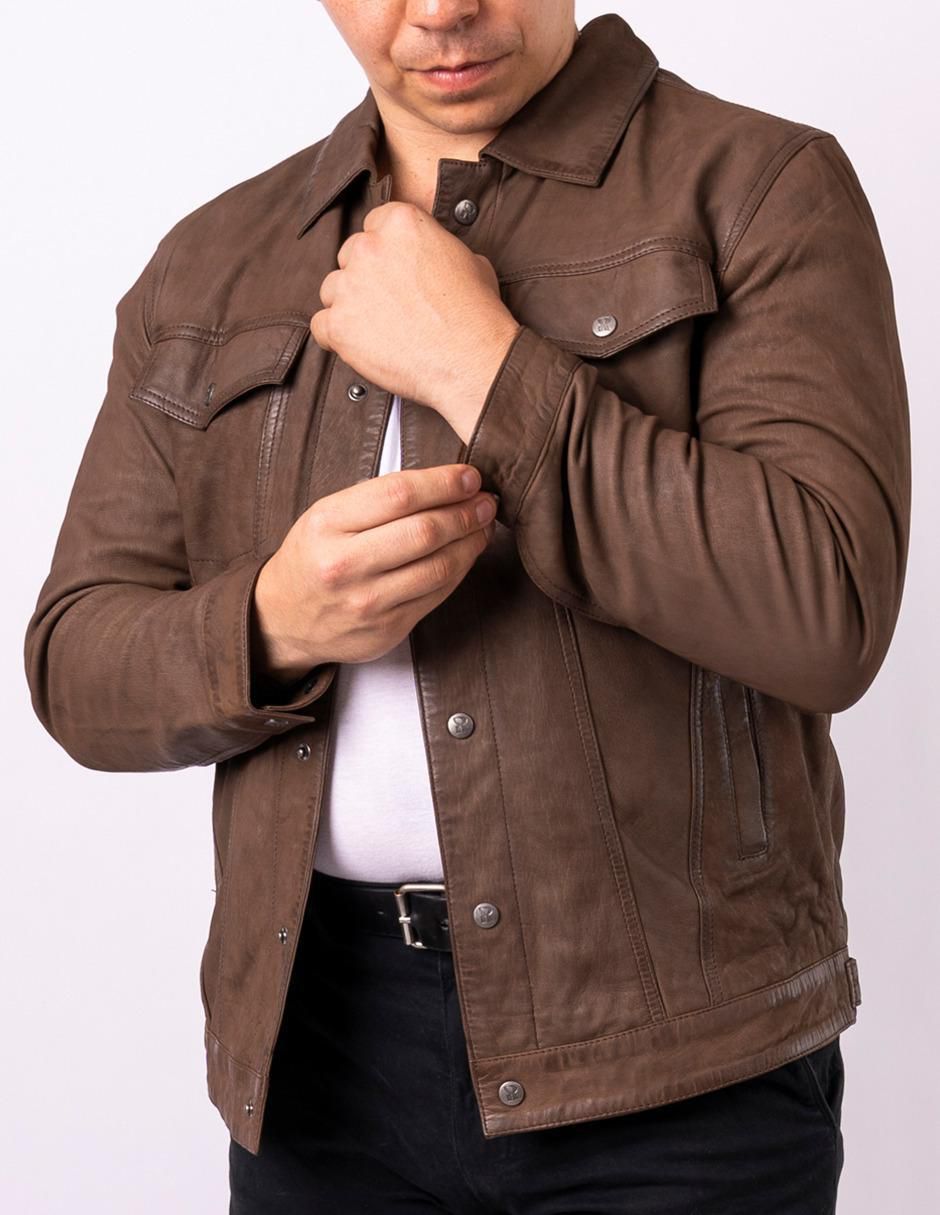 Chamarra casual impermeable de piel para hombre 1