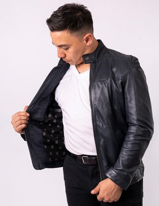 Chamarra casual impermeable de piel para hombre
