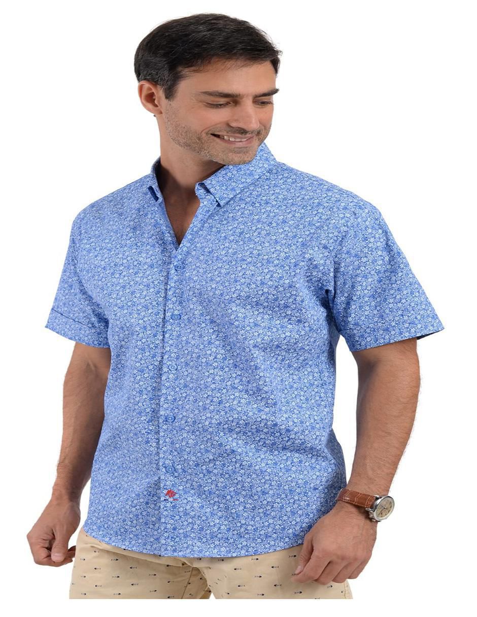 Camisa playa de algodón manga corta para hombre