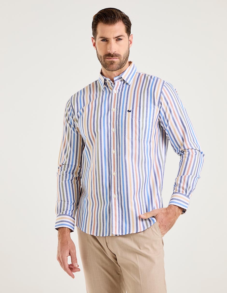 Camisa casual Ferrioni de algodón manga larga para hombre