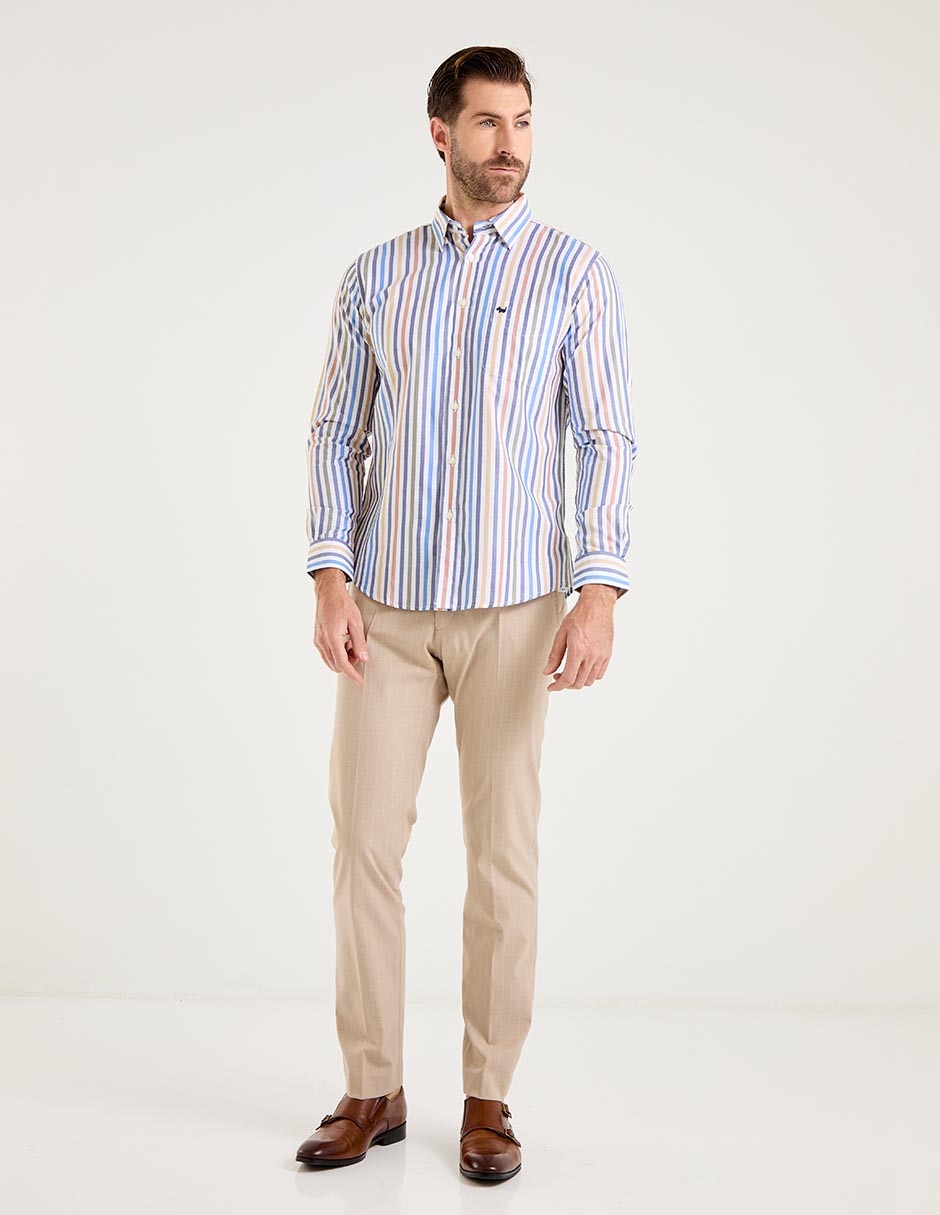 Camisa casual Ferrioni de algodón manga larga para hombre