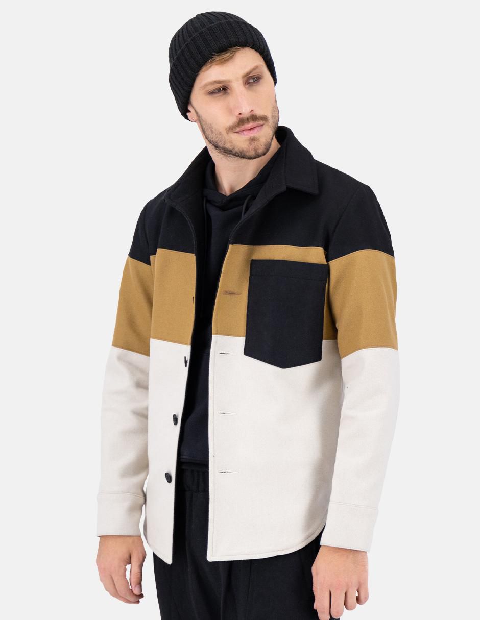 Abrigo lana impermeable con bolsillos bloques de color para hombre Abrigo lana impermeable con bolsillos bloques de color para hombre