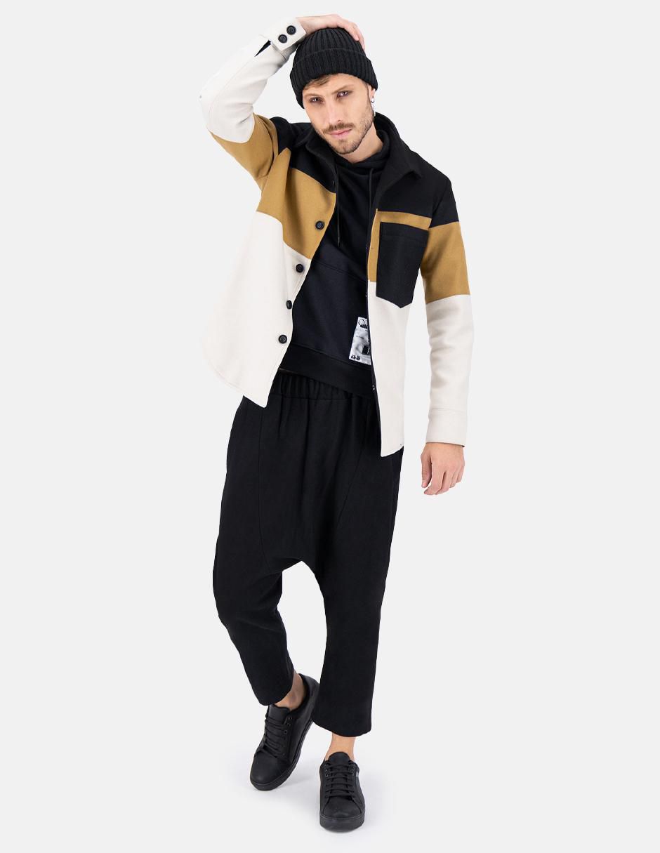 Abrigo lana impermeable con bolsillos bloques de color para hombre 5