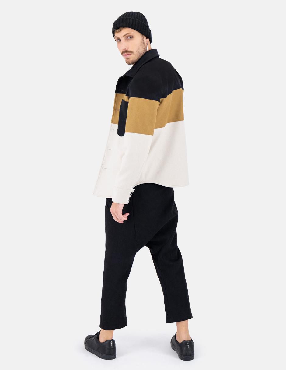 Abrigo lana impermeable con bolsillos bloques de color para hombre 4