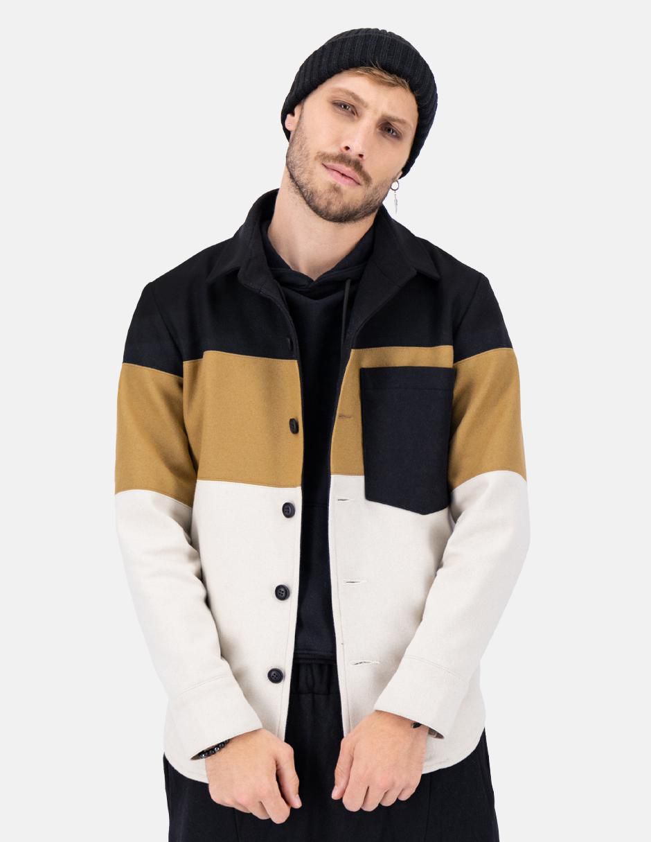 Abrigo lana impermeable con bolsillos bloques de color para hombre 3