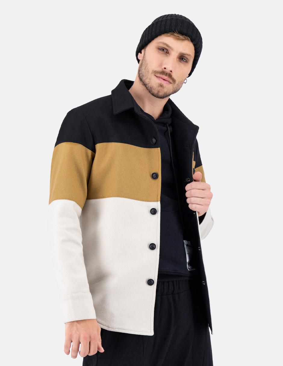 Abrigo lana impermeable con bolsillos bloques de color para hombre 2