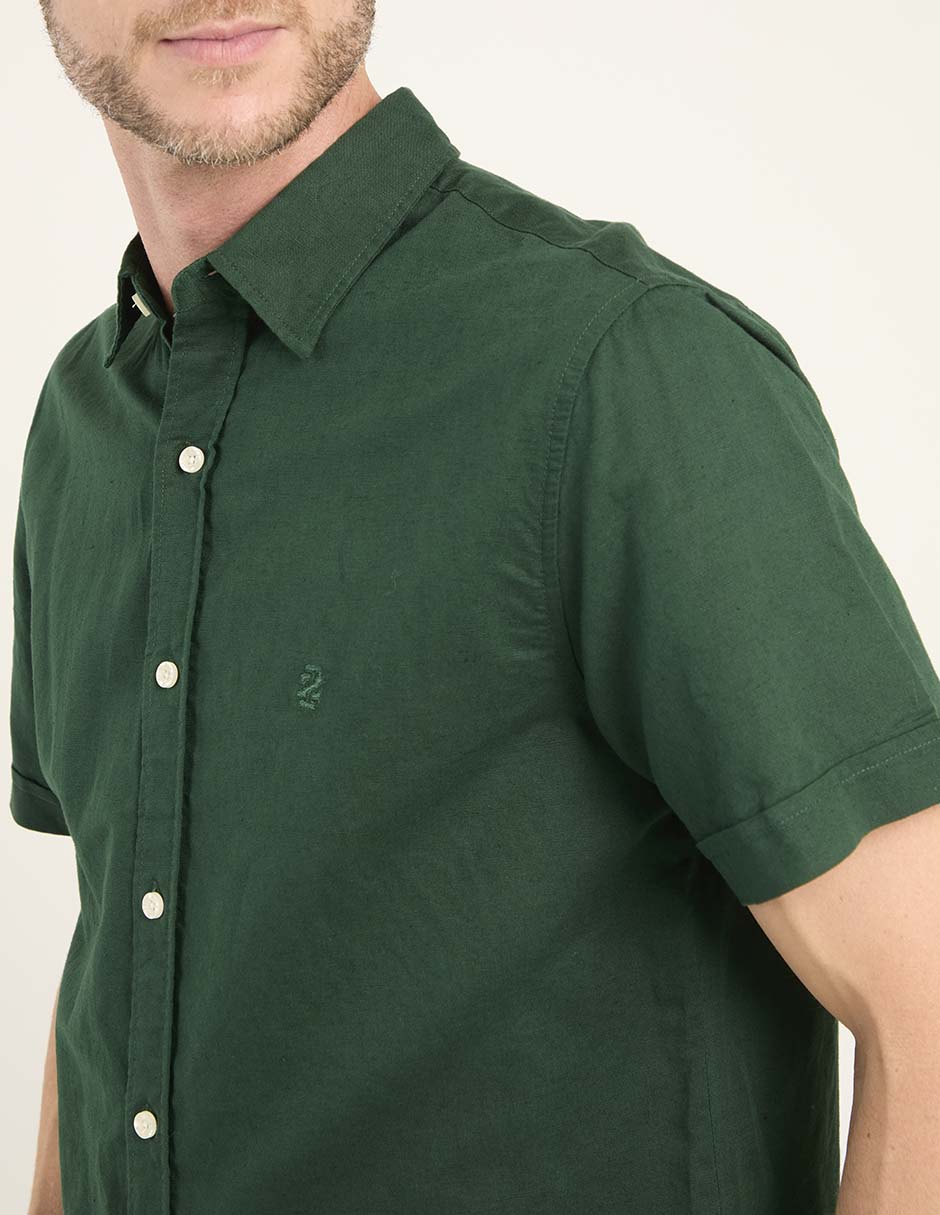 Camisa casual de lino manga corta para hombre 7