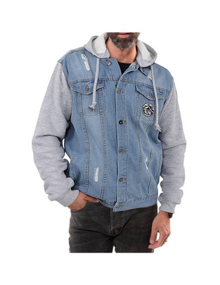 Chamarra denim de mezclilla capucha desmontable para hombre Chamarra denim de mezclilla capucha desmontable para hombre