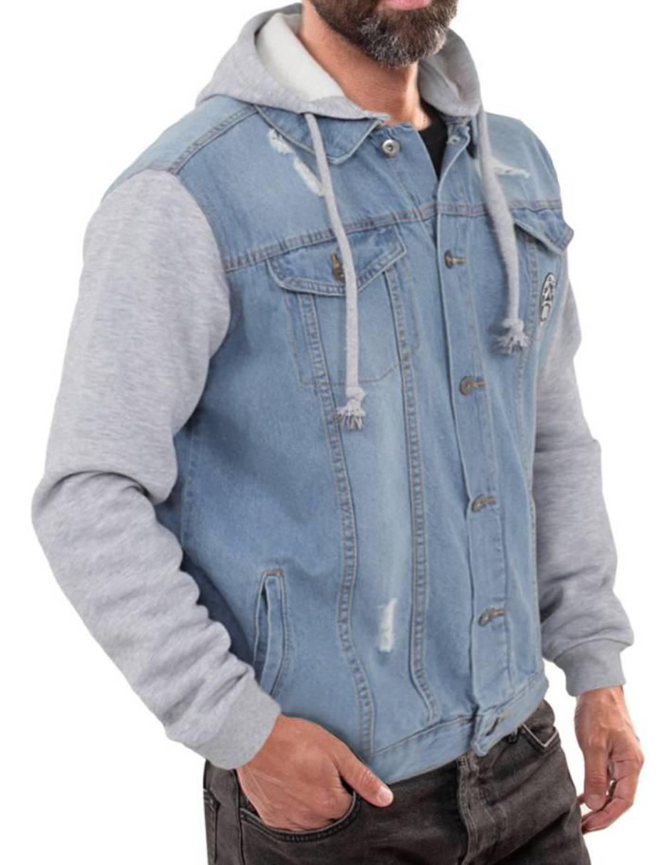Chamarra denim de mezclilla capucha desmontable para hombre