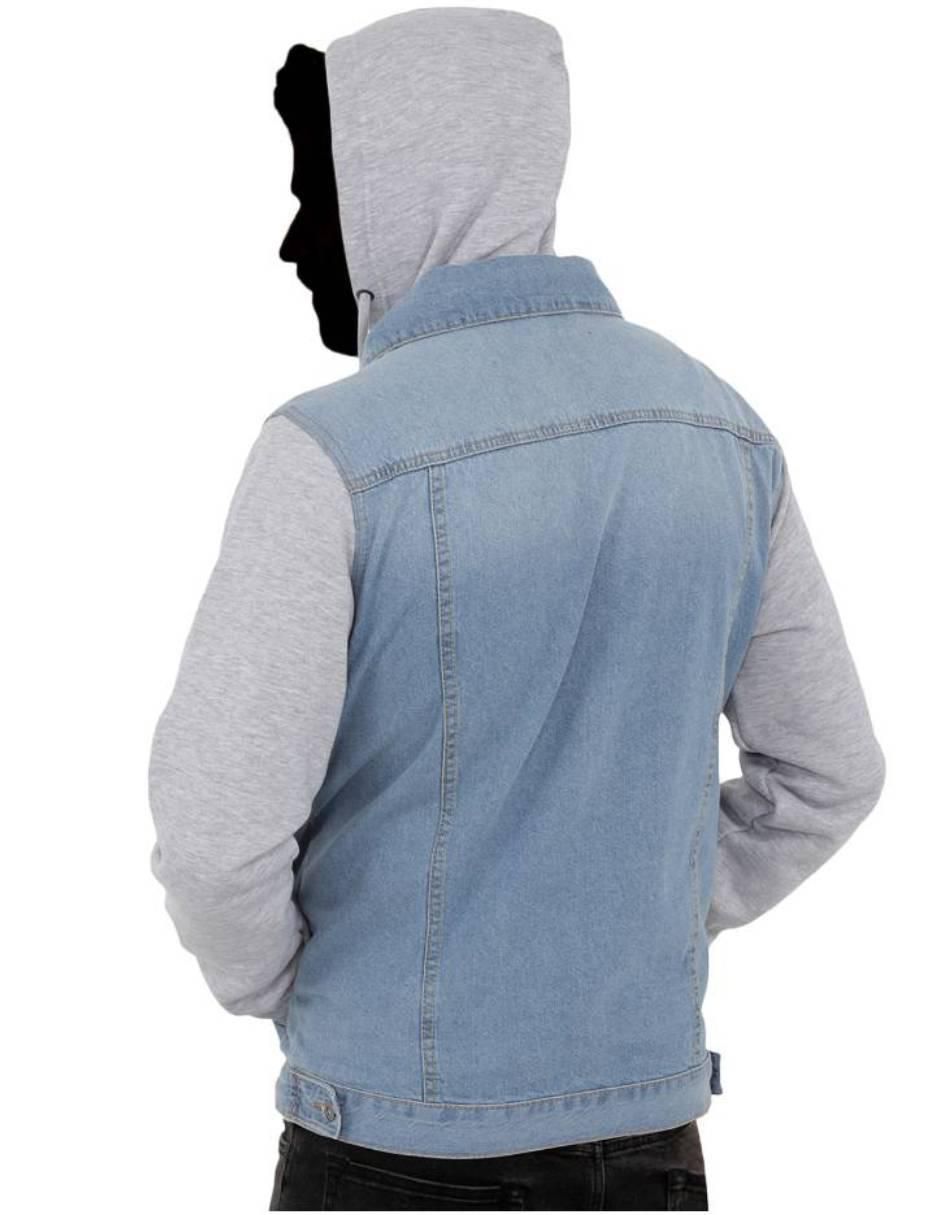 Chamarra denim de mezclilla capucha desmontable para hombre