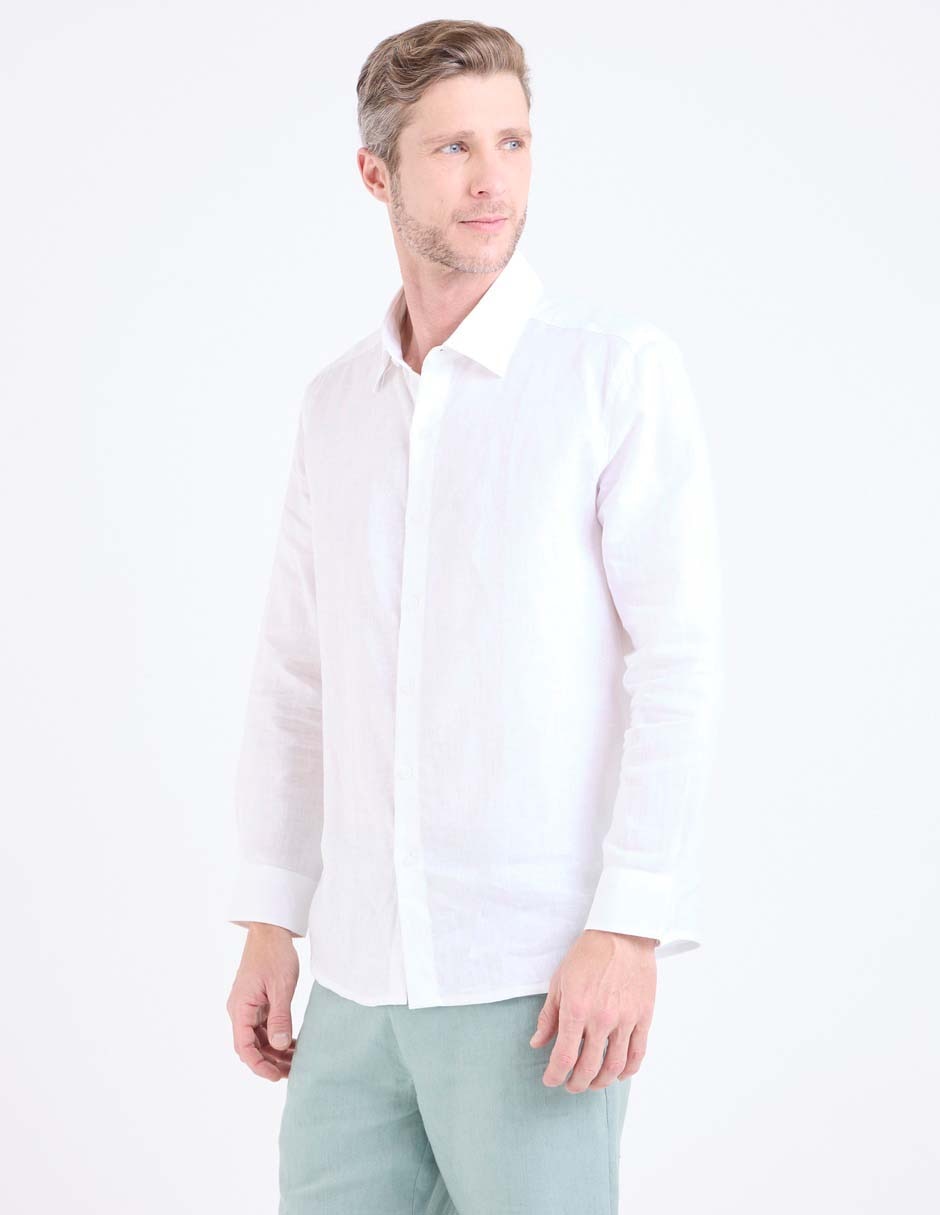 Camisa de vestir de lino manga larga para hombre 1