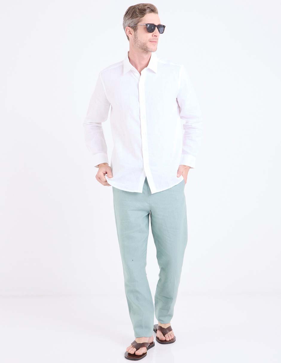 Camisa de vestir de lino manga larga para hombre 7