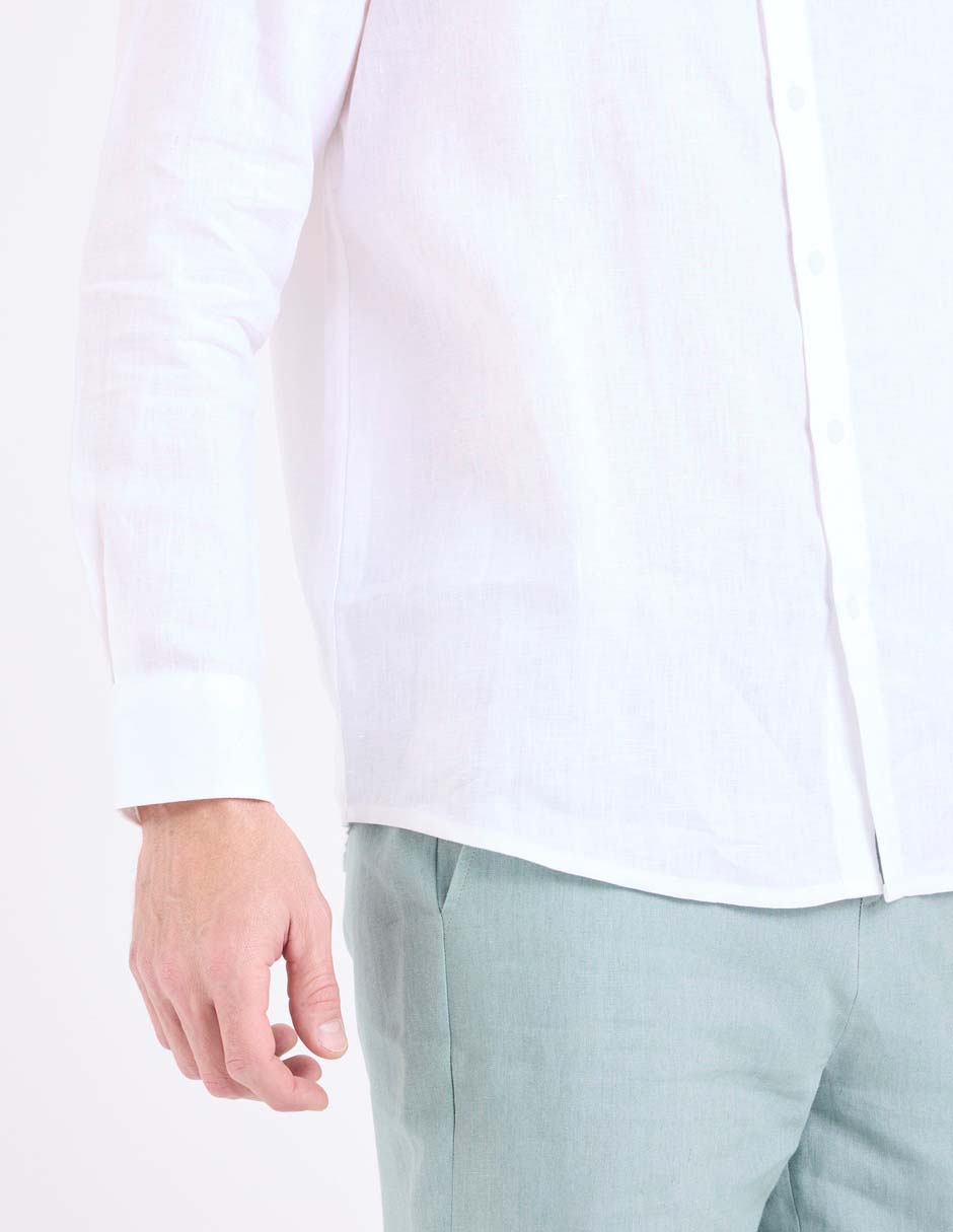 Camisa de vestir de lino manga larga para hombre 9