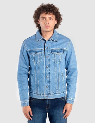 Chamarra denim de mezclilla con bolsillos para hombre Chamarra denim de mezclilla con bolsillos para hombre